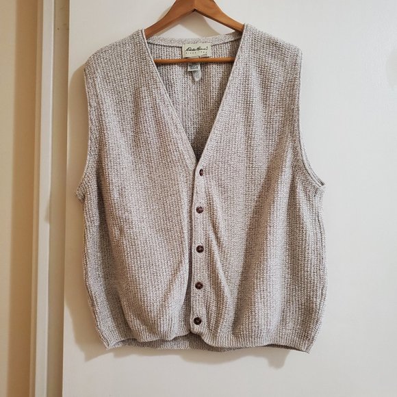 Eddie Bauer Other - Eddie Bauer sweater vest mens large beige v-neck sleeveless button down cotton